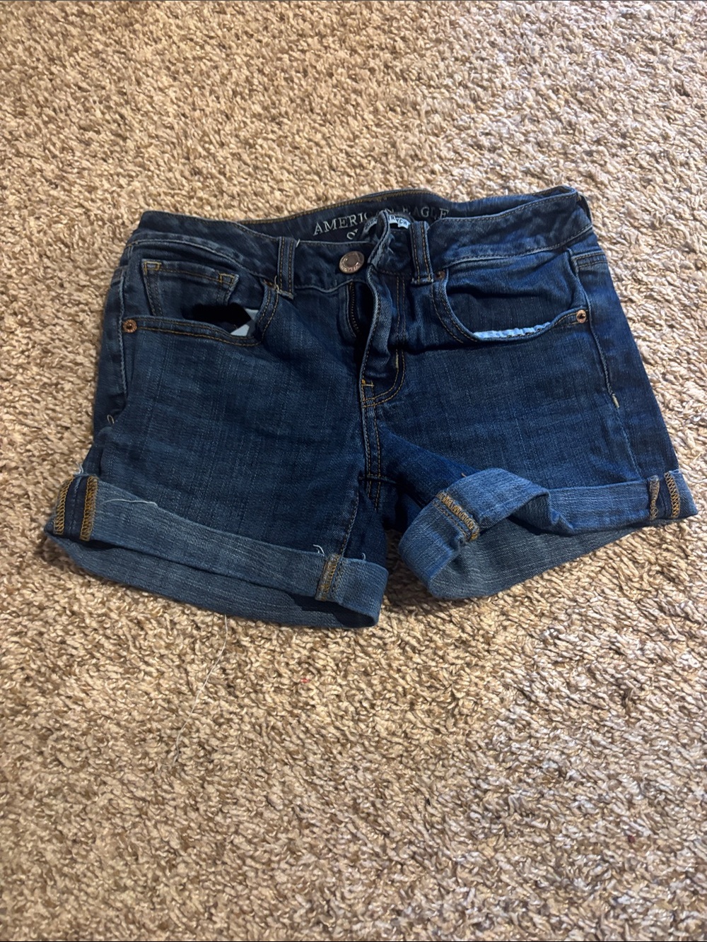American Eagle Outfitters Dark Blue Rolled Cuff Denim Shorts